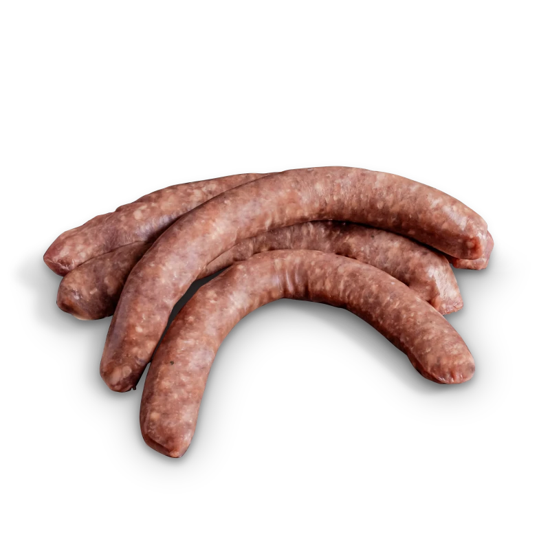 Chipolataworst van Weiderund, licht gekruid rundvlees van eigen weide. Natuurlijk mals rundvlees.